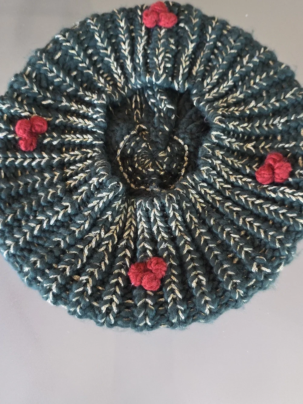 San Diego Hat‎ Company Olive Green Beret with Red Flower Accents One Size